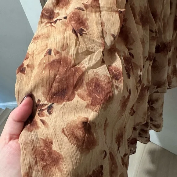 Storia Brown Rose and Lurex Stripes Ruffled Maxi Dress - Picture 2 of 6